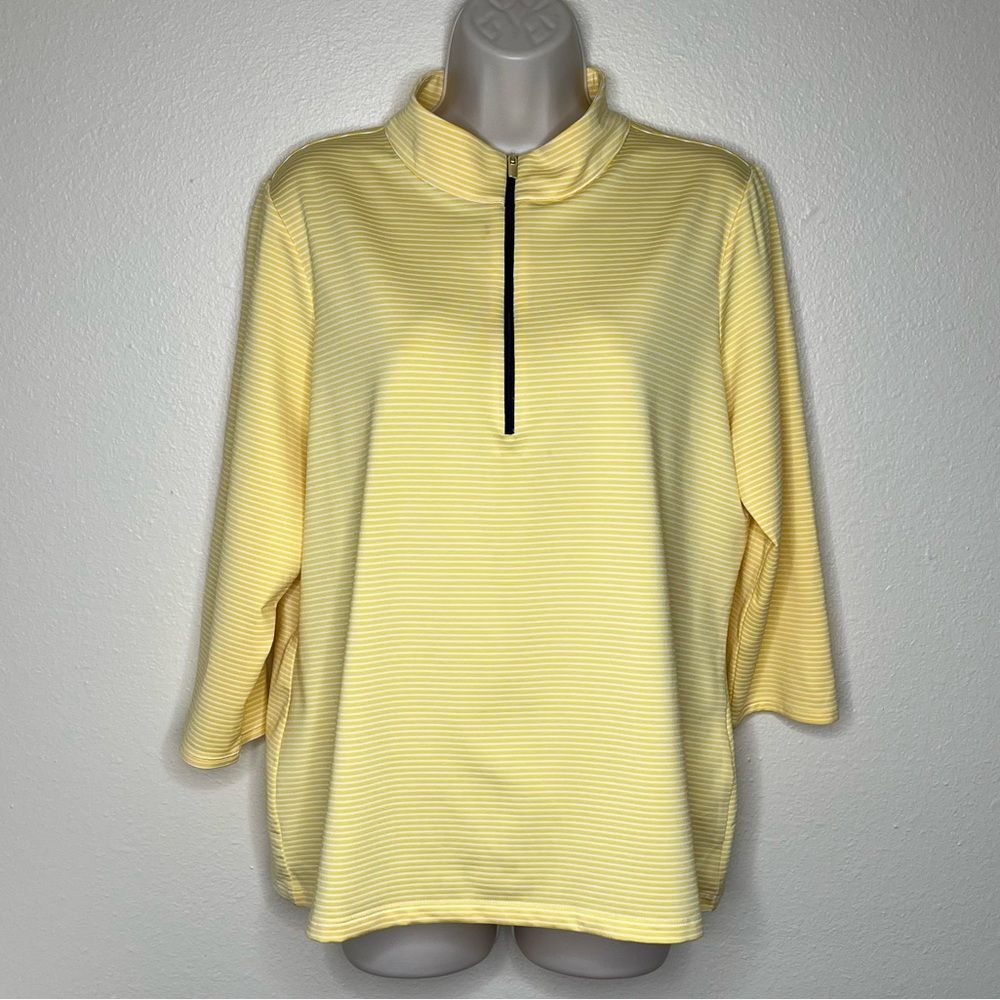 Chicos Zenergy Yellow White Stripe 1/4 Zip Pullover Top Women Size Large 12/14 - Picture 12 of 12